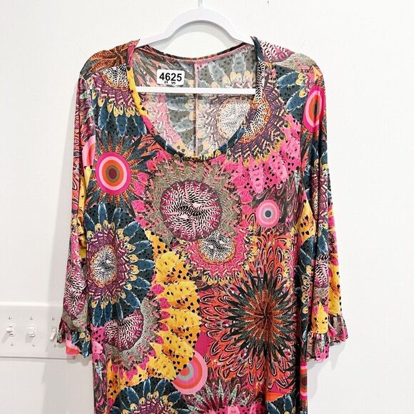 Swim Coverup Multicolor Trapeze & Swing Dress Lantern Scoop Neck Pullover Flare - Picture 8 of 13